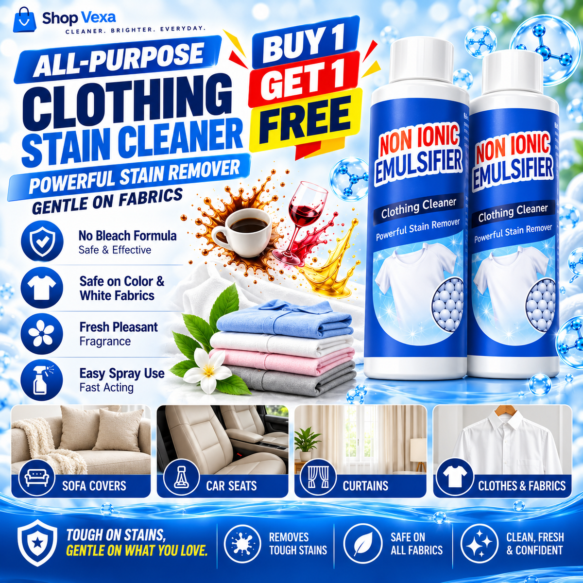 All-Purpose Clothing Stain Cleaner – Removes Coffee, Wine & Oil Stains in Seconds! BUY 1 GET 1 FREE