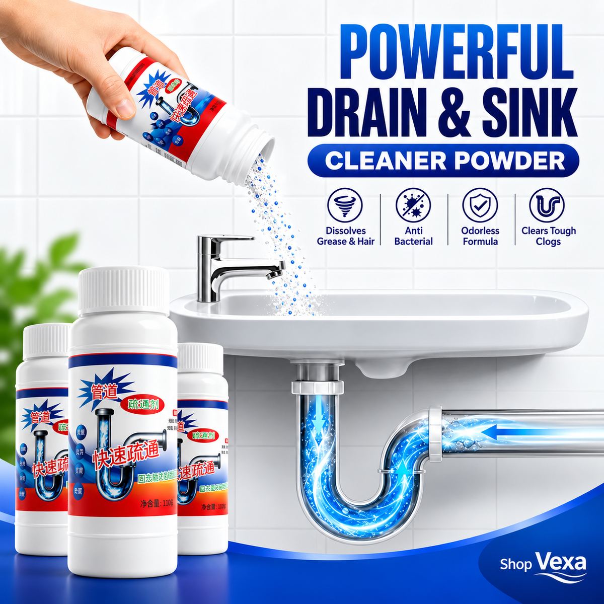 POWERFUL DRAIN & SINK CLEANER POWDER (PACK OF 4)
