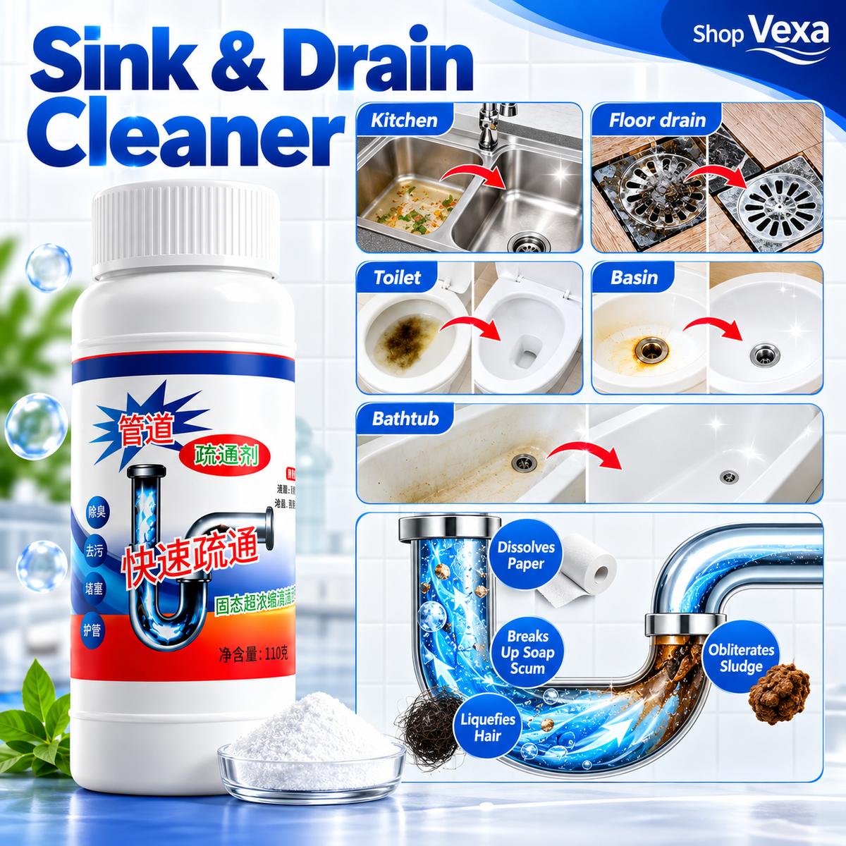 POWERFUL DRAIN & SINK CLEANER POWDER (PACK OF 4)