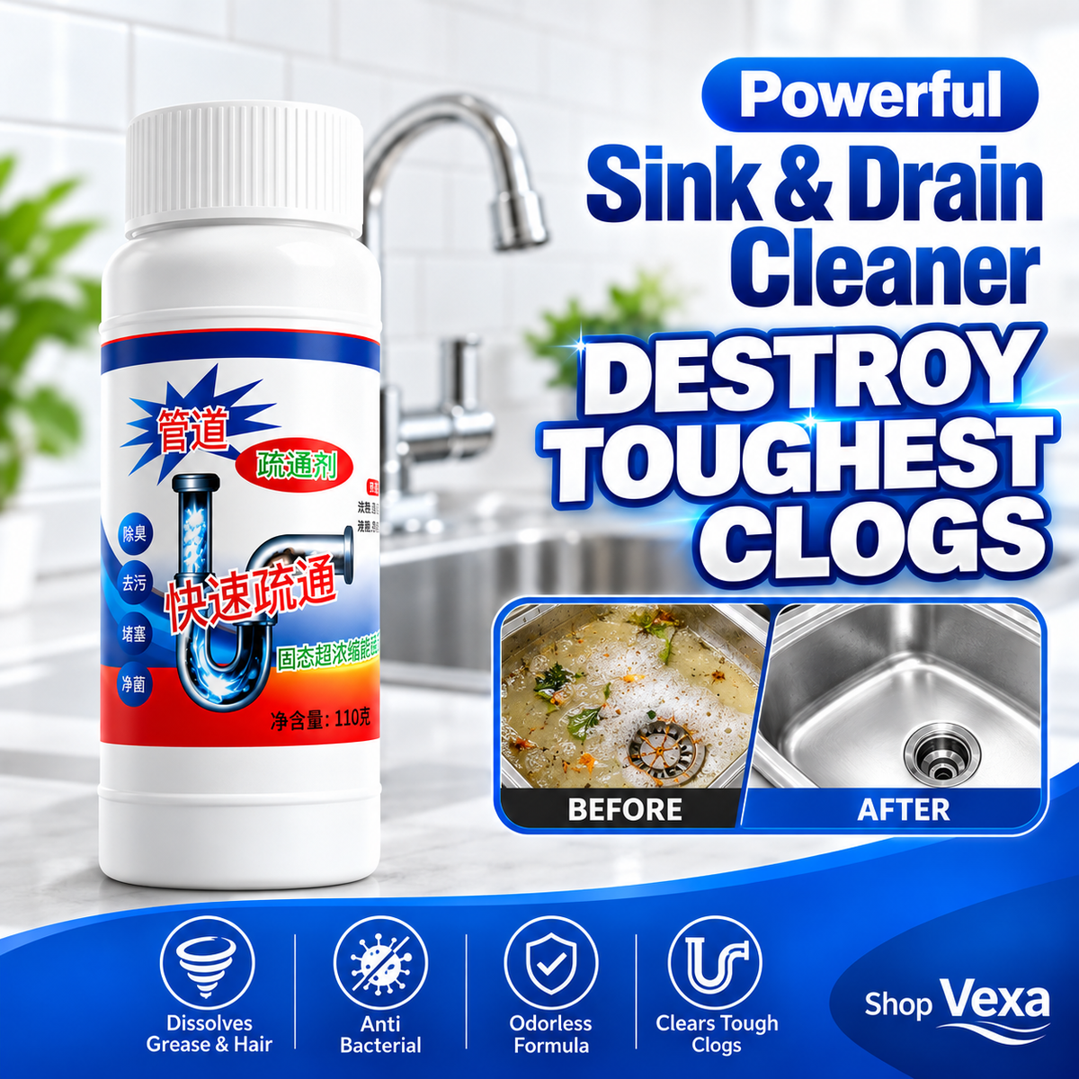 POWERFUL DRAIN & SINK CLEANER POWDER (PACK OF 4)