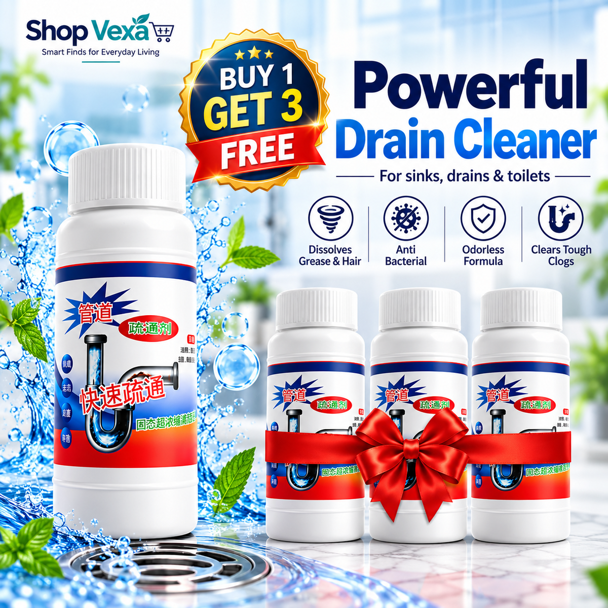 POWERFUL DRAIN & SINK CLEANER POWDER (PACK OF 4)